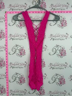 Mini dress fishnet sexy lingerie style Hot Pink Mini Dress with Lace-Up Front